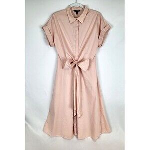 Lauren Ralph Lauren Tie Waist Midi Shirt Dress Womens 10 Pale Pink
